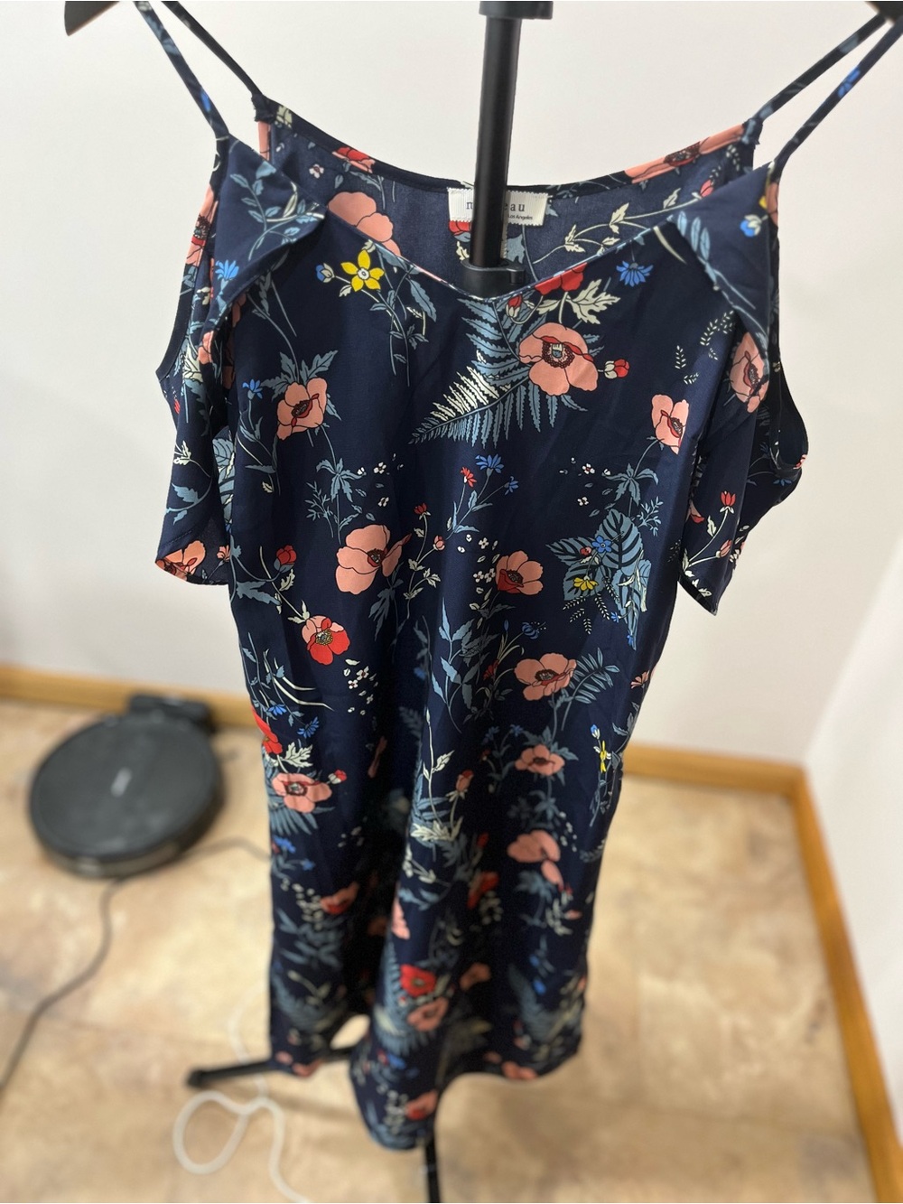 Monteau Navy Dress with Coral and Pink Floral Print